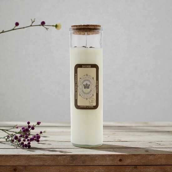 Burvju burvestību svece – Panākumi (sojas vasks ar ametistu)